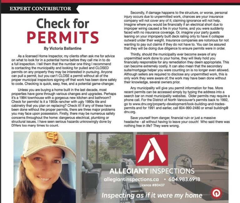 An article by Allegiant Inspections featured in a magazine about Permits
